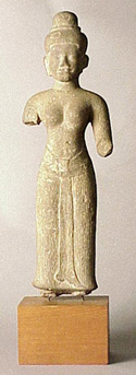 Lot image - Khmer Gray Sandstone Torso of a Female Divinity