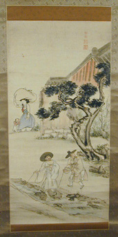 Lot image - Kim Ki Chang (Attributed to) after Kim Hong-Do TWO YANGBAN BY A STREAM
