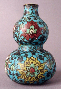 Lot image - Miniature Cloisonne Blue Ground, Double-Gourd Vase Ming Dynasty