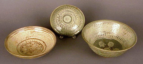 Lot image - Two White Slip-Decorated Punchong Bowls and a Saucer 15th/16th Century