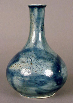 Lot image - Blue-Glazed, Engraved Bottle Vase Late Choson Dynasty