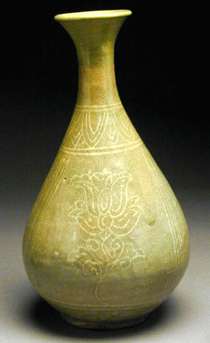 Lot image - White Slip Inlaid Celadon Bottle Vase 13th Century