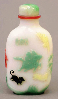 Lot image - Five Color Glass Overlay Snuff Bottle