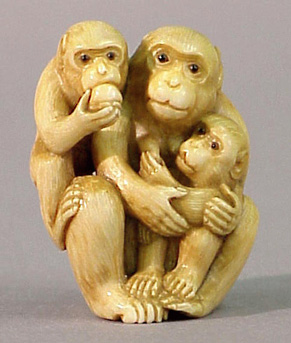 Lot image - Good Ivory Okimono of Three Monkeys