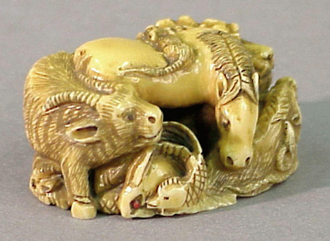 Lot image - Japanese Ivory Netsuke of the Twelve Animals of the Zodiac