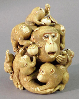 Lot image - Ivory Okimono of a Macaque and Young