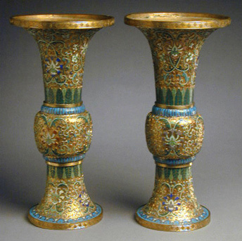 Lot image - Pair of Gilt-Copper and Champleve Gu