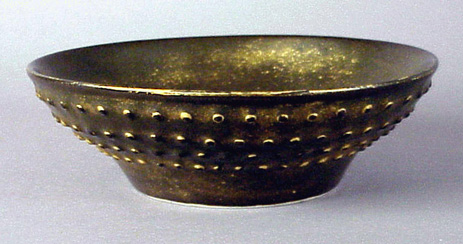 Lot image - Dark Teadust Glazed Bowl with Bosses and Gilt Dusting