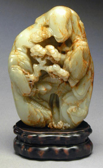 Lot image - Mottled Sea Green Jade Boulder Carving