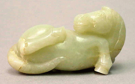 Lot image - Pale Green Jade Model of a Recumbent Horse