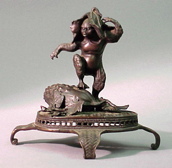 Lot image - Bronze Figure of a Tengu Dancing over a Cucumber
