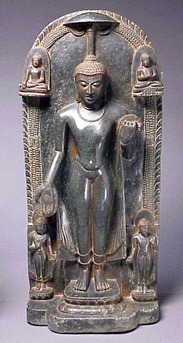 Lot image - Fine Black Phyllite Stele of Buddha with Attendant Bodhisattvas