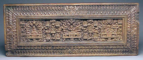 Lot image - Large, Heavy Tibetan Wood Manuscript Cover with Painted Back 14th/15th Century