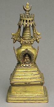 Lot image - Tibetan Gilt-Copper Alloy Stupa 16th Century