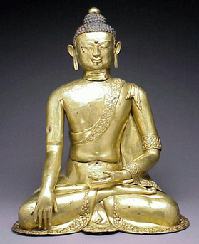 Lot image - Tibetan Gilt-Copper Repousse Figure of Sakyamuni 18th Century