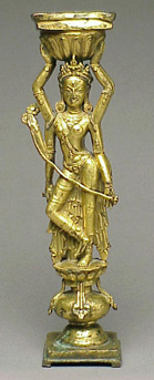 Lot image - Tibetan Gilt-Copper Alloy Altar Support Circa 1500, probably Densatil