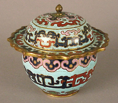 Lot image - Robin's-Egg Blue Ground Cloisonne Covered Censer