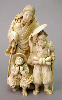Lot image - Fine Ivory Group of Tokiwa Gozen and her Children