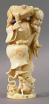 Lot image - Ivory Okimono of Man with Frogs