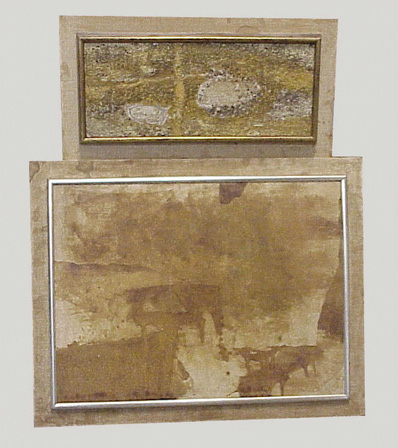 Lot image - Joe Tilson British, b. 1928 (i) UNTITLED Oil, gravel and sand on board 5 1/2 x 13 1/2 inches (14 x 34.3 cm.) (ii)...