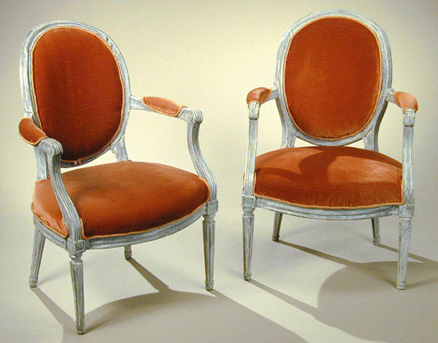 Lot image - Pair of Louis XVI Painted Beechwood Fauteuils