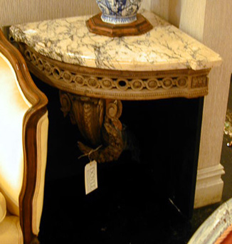 Lot image - Louis XVI Gray Painted Beechwood Corner Console