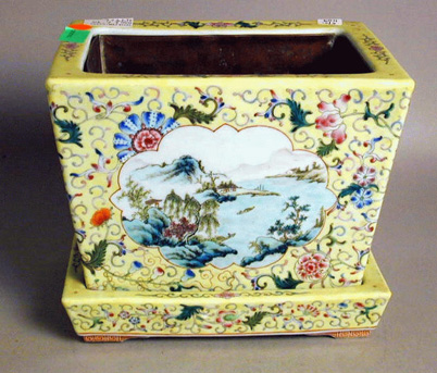 Lot image - Pair of Chinese Famille Rose Jardinieres on Stands