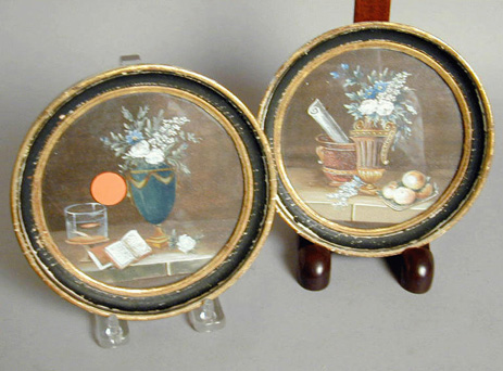 Lot image - Pair of Framed French Gouache Still Life Pictures