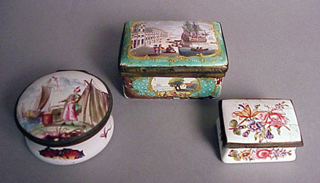 Lot image - Group of Three English Enamel Snuff Boxes