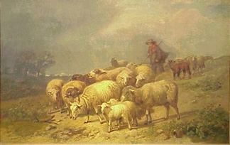 Lot image - Laurent de Beul Dutch, 1821-1872 TENDING THE FLOCK