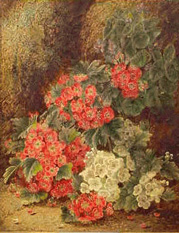 Lot image - Oliver Clare British, 1853-1927 PRIMULAS ON A MOSSY BANK