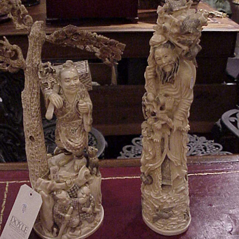 Lot image - Chinese Ivory Tusk Carving of an Immortal and a Japanese Sectional Ivory Figure of a Woodsman