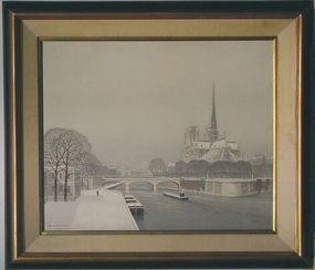 Lot image - Pierre de Clausade French, b. 1910 NOTRE DAME IN THE SNOW
