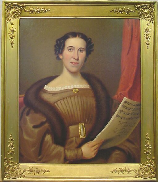 Lot image - Continental School 19th Century PORTRAIT OF LADY HOLDING SHEET MUSIC