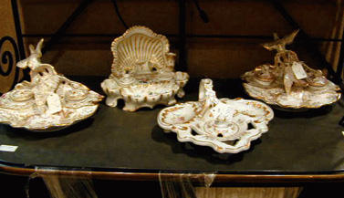 Lot image - Four Continental Porcelain Inkstands