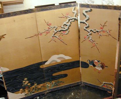 Lot image - Japanese Gold Paper Five-Fold Screen
