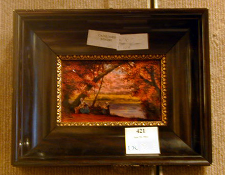 Lot image - Framed Limoges Enamel Landscape Plaque