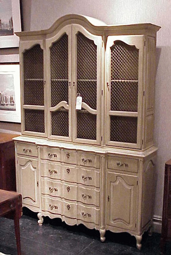 Lot image - Provincial Louis XV Style Ivory Painted Breakfront