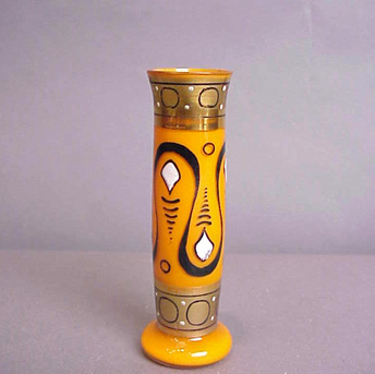 Lot image - Austrian Glass Vase Together with a Ceramic Dog Figure and a Glass Flask in a Wood Case.