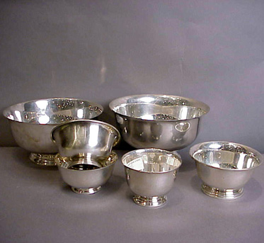 Lot image - Group of Six Revere Style Sterling Silver Bowls Total approximately 32 ounces.