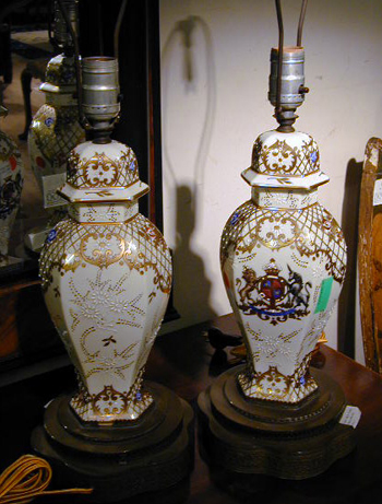 Lot image - Pair of Armorial Porcelain Lamps