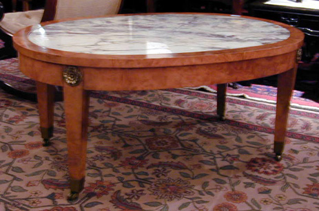 Lot image - Empire Style Marble Top Gilt-Metal Mounted Burl Wood Low Table