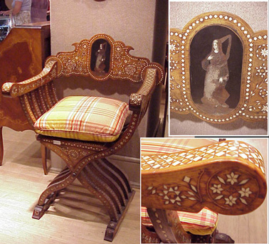 Lot image - Moroccan Bone Inlaid Fruitwood Savonarola Style Chair