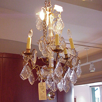 Lot image - Rococo Style Gilt-Metal and Cut Glass Six-Light Chandelier