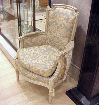 Lot image - Pair of Louis XVI Style Upholstered Painted Armchairs