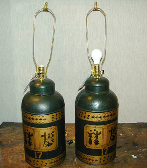 Lot image - Pair of Tole Painted Canister Lamps