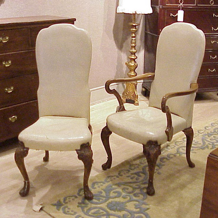 Lot image - Set of Eight Georgian Style Leather Upholstered Mahogany Dining Chairs