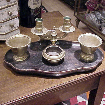 Lot image - Georgian Style Brass and Wood Inkstand