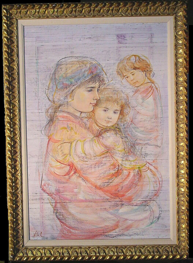 Lot image - Edna Hibel American, b. 1917 MOTHER AND TWO CHILDREN