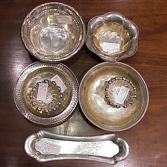 Lot image - Group of Seven Sterling Silver Trays and Bowls